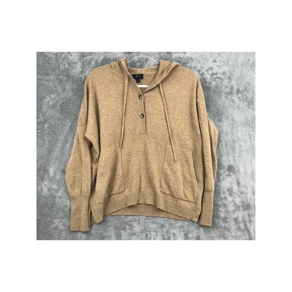 J Crew Sweater Womens Medium Cashmere Pocket Hoodie Pullover Quiet Luxury Cozy